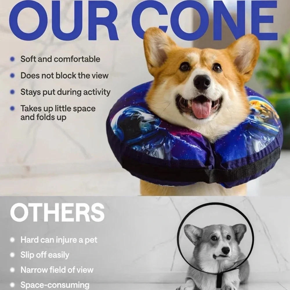 NWT- Soft Inflatable Dog Cone for After Surgery/ LARGE/ Fits 14-17.5 inches